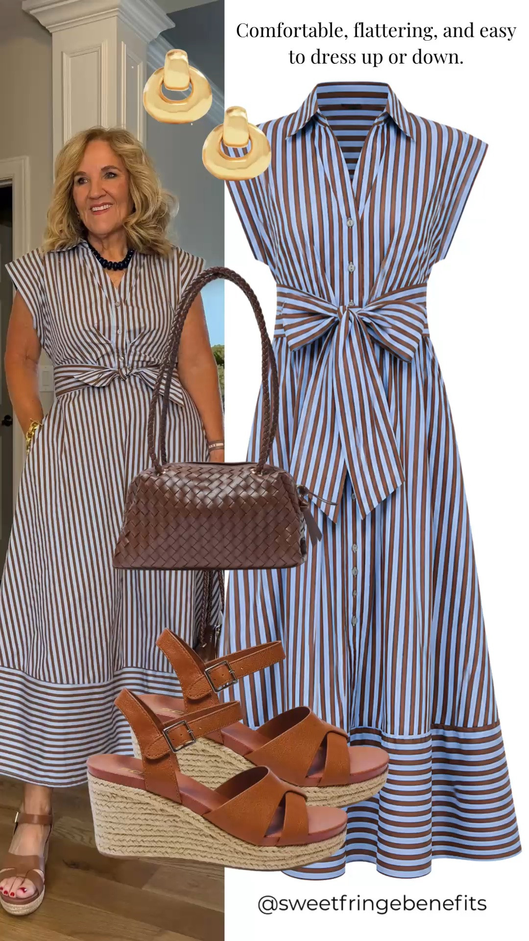This striped shirt dress is comfortable, flattering, and so easy to dress up or down. The tie waist creates a flattering shape, while the breezy fit makes it perfect for everything from brunch to vacation dinners. Paired with neutral wedge sandals and a woven handbag for a timeless look.

💡 LTK MADE EASY
❤️ Heart = Support my posts!
🔖 Save = Get sale & restock alerts
📋 Lists = Keep favorites organized
📲 Share = Send lists and products to a friend. Hello, Christmas List!
💬 Comment = Ask me anything about what I'm wearing.:-)

#LTKootd #LTKOver40 #LTKgrwm