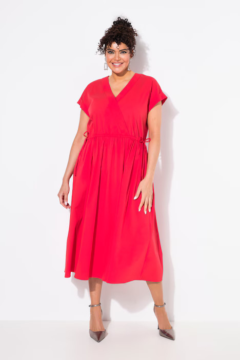Cap Sleeve Wrap Look Poplin Dress | Ulla Popken - US