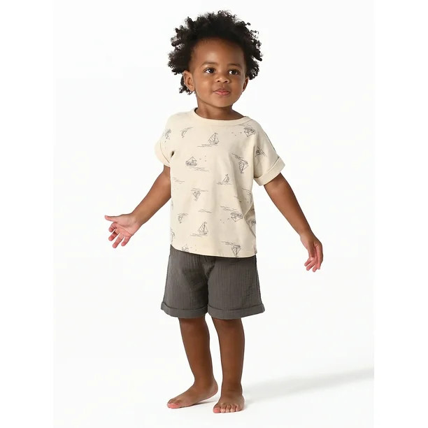 Modern Moments by Gerber Baby Boys Short Sleeve Tee and Gauze Shorts Outfit Set, 2-Piece, Sizes 0... | Walmart (US)