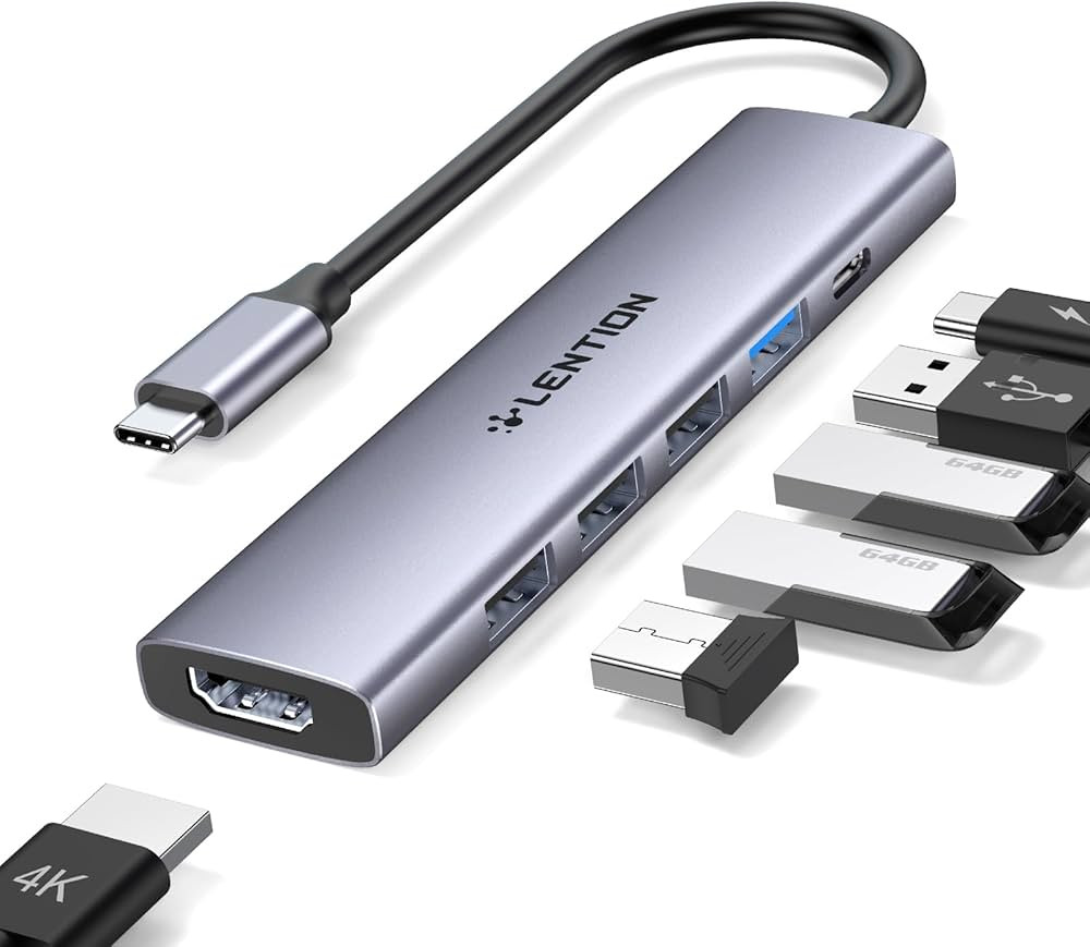LENTION USB C Hub Multiport Adapter with 100W PD Charging, 4K HDMI, 4 USB-A Data Ports, Type C Hu... | Amazon (US)