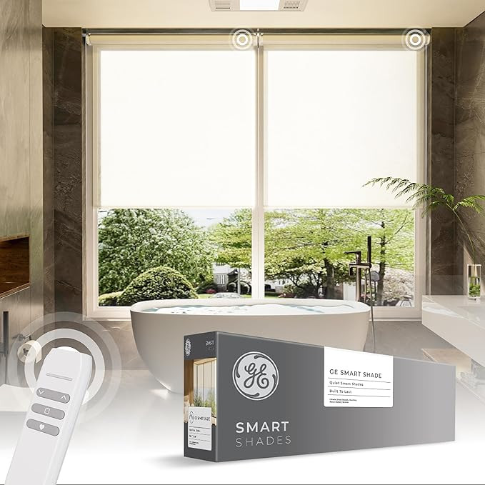 GE Smart Shades, Rechargeable Battery Roller Shade with Remote Control, Translucent White Fabric,... | Amazon (US)
