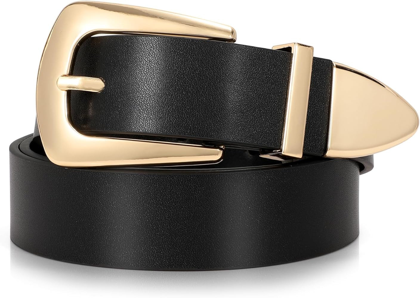 SUOSDEY Women's Leather Belts for Jeans Pants, Vintage Western Belt with Gold/Silver Buckle | Amazon (US)