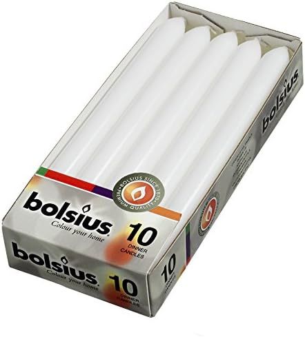 BOLSIUS White Dinner Candles - 10 Pack Unscented 9 Inch Straight Taper Candle Set - 8 Hour Burn Time | Amazon (US)
