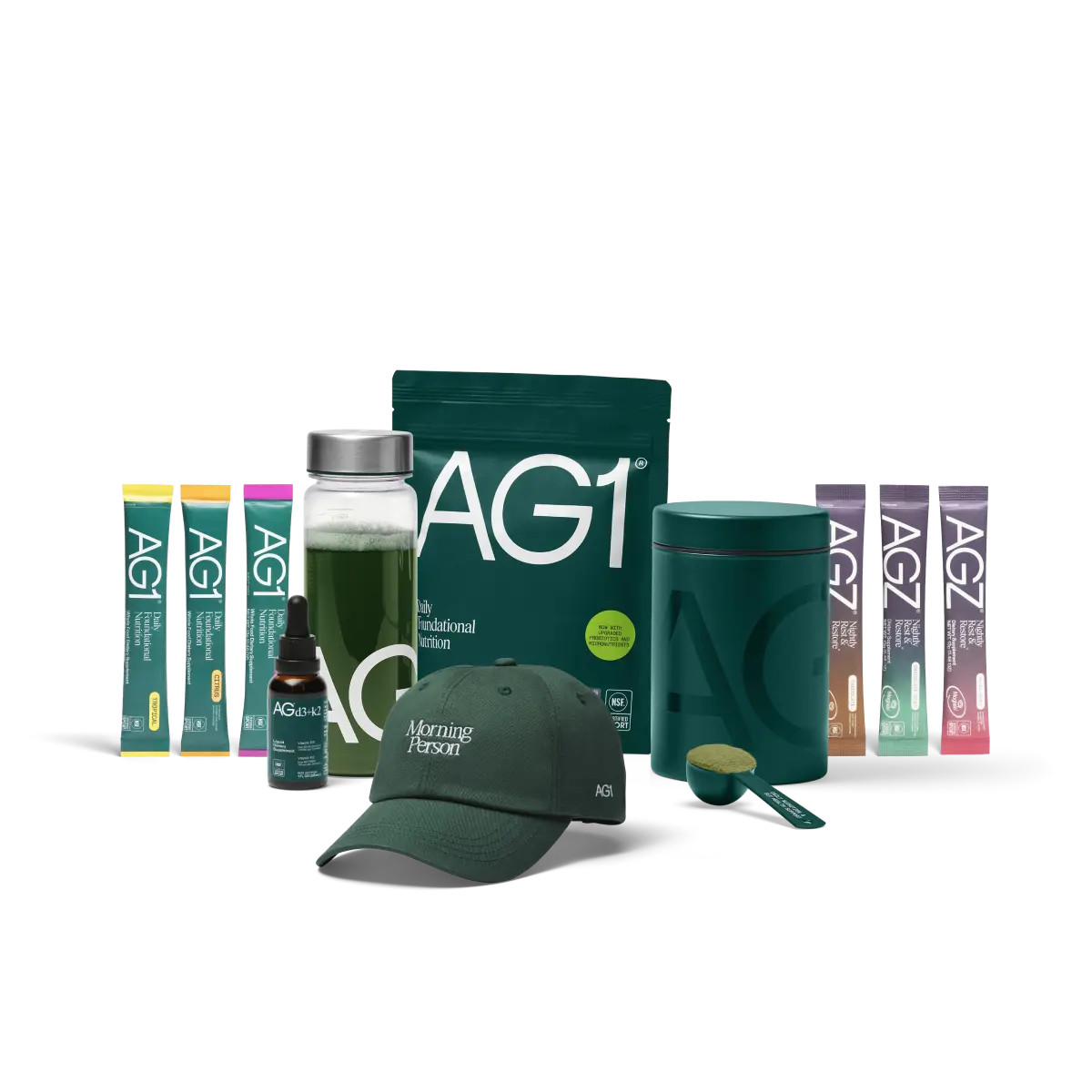 AG1: Pouch30 Servings$99.00†$79.00 First time purchase includes:Free Welcome KitCanister, Scoop... | AG1