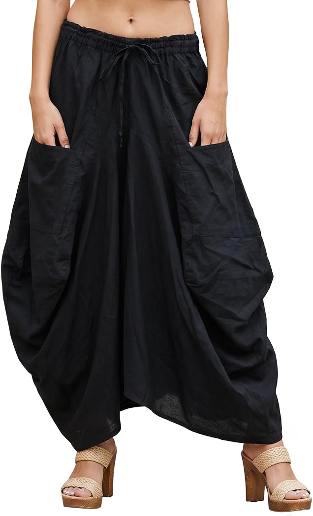 SARJANA Women Cotton Solid Pockets Skirt Hippie Afghani Ethnic | Amazon (US)