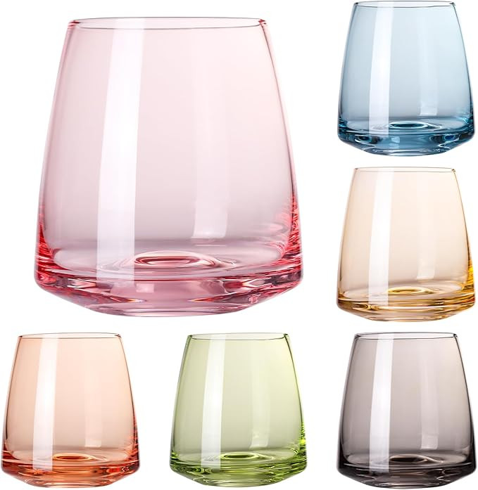 Colored Stemless Wine Glasses Set 6-Colorful Wine Glasses Stemless for Wine water,whiskies, juice... | Amazon (US)