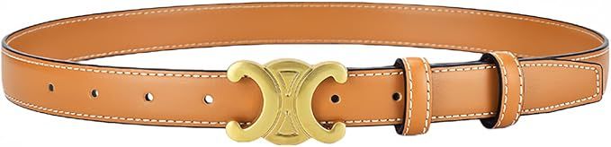 Gold Buckle Waist Belt For Women, Fashion Sof Treal Leather Belts For Jeans Dress Women 1in Thin ... | Amazon (US)