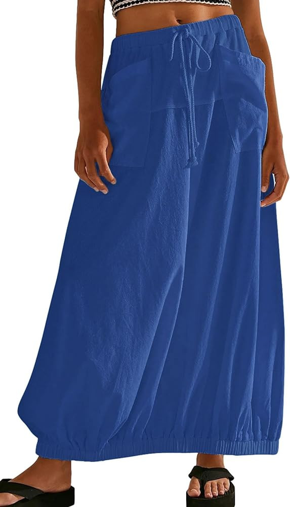 CHARTOU Women Baggy Parachute Skirt Comfy Casual Cotton Y2k Cargo Maxi Long Skirt | Amazon (US)