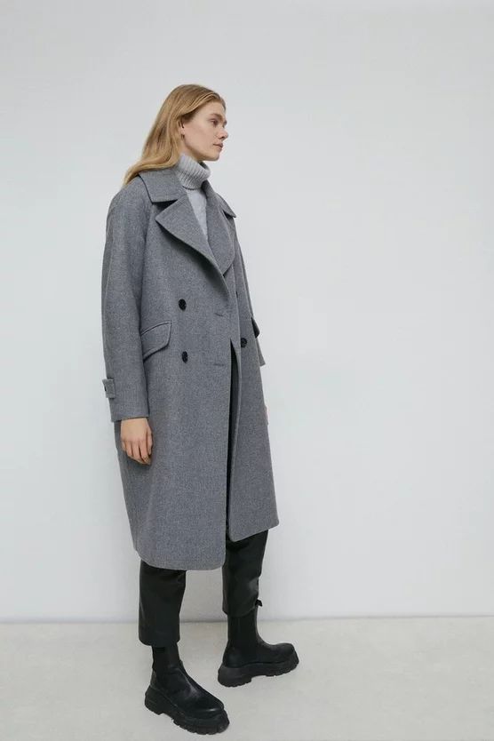 Grey Oversized Double Breasted Coat | Warehouse UK & IE
