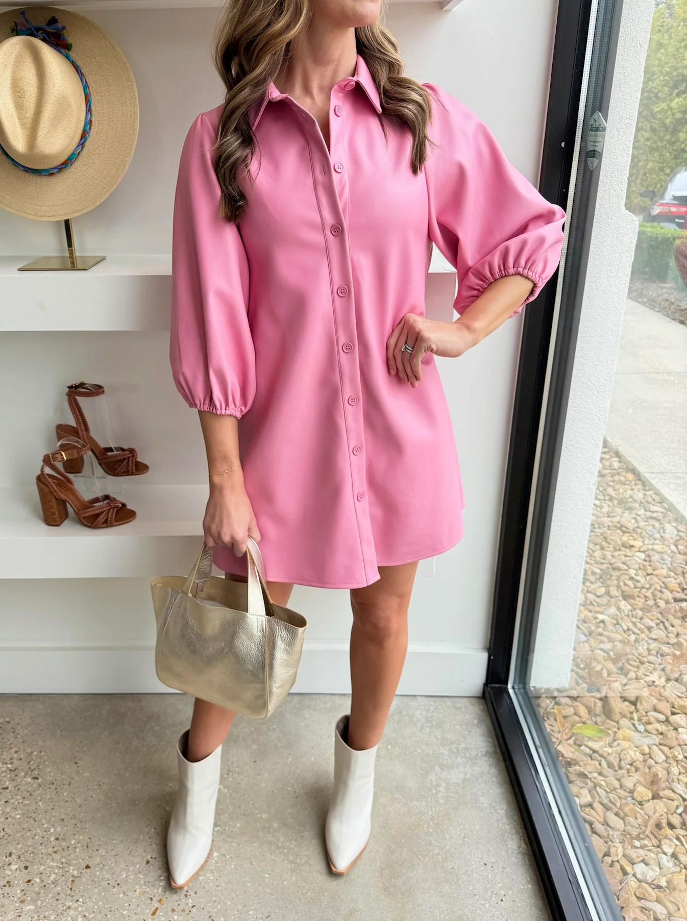Pink Vegan Leather Tunic Dress | Amor lafayette