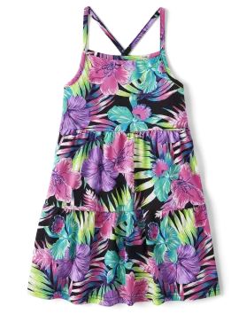 Girls Mix And Match Sleeveless Print Tiered Dress | The Children's Place  - BLACK | The Children's Place