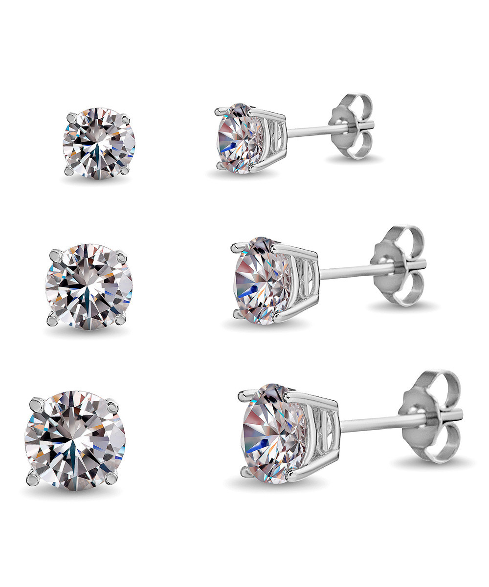 Lesa Michele Women's Earrings - Cubic Zirconia & Sterling Silver Round Stud Earrings Set | Zulily