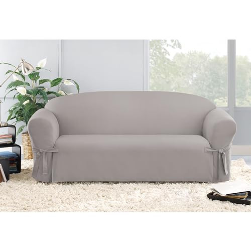 SureFit Cotton Duck Canvas Sofa Slipcovers, Sofa Cover Cotton Solid One Piece Design and Straight Skirt, Removable and Machine Washable Couch Cover, Gray | Amazon (US)