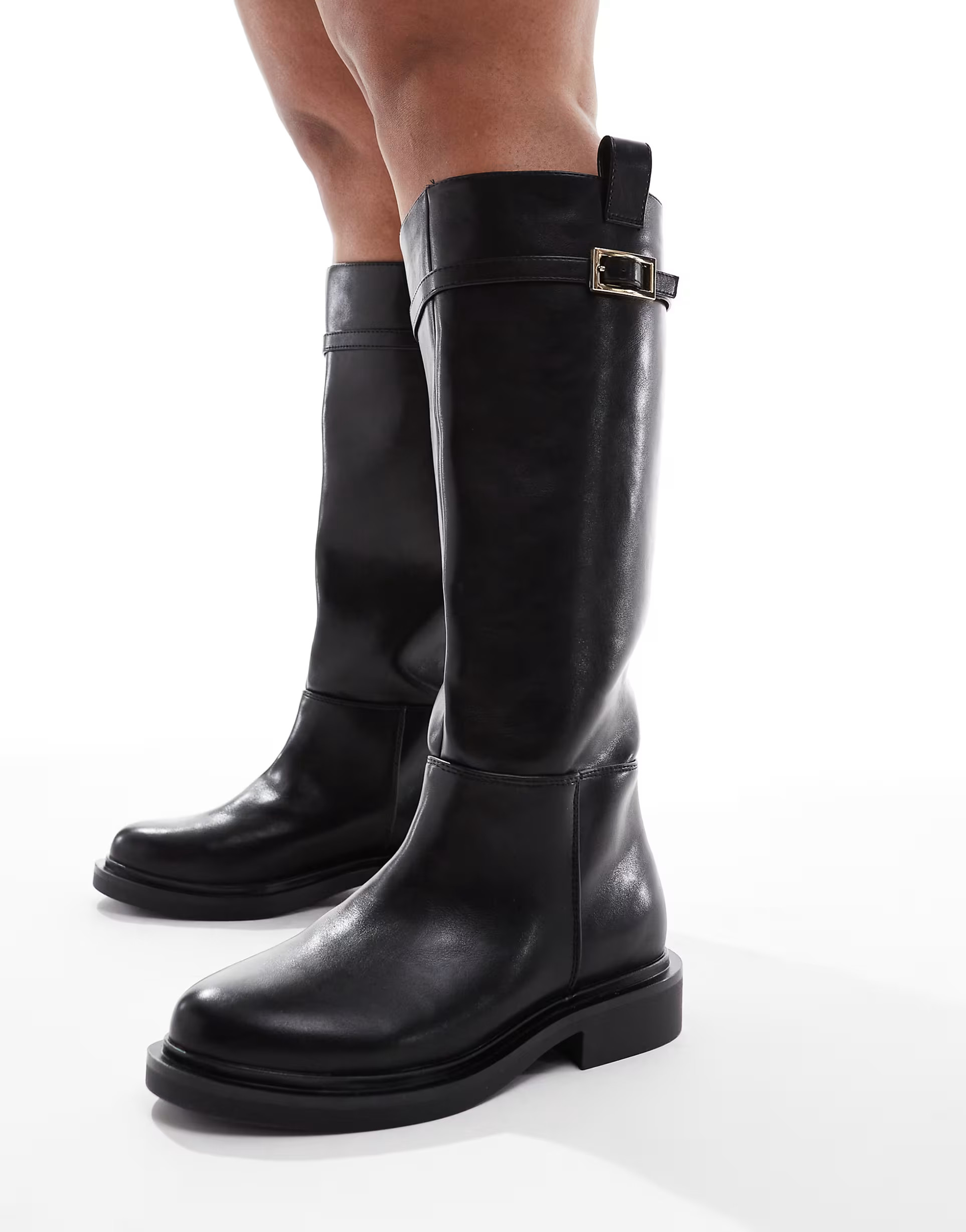ASOS DESIGN Curve Callie smart flat riding knee boots in black | ASOS (Global)