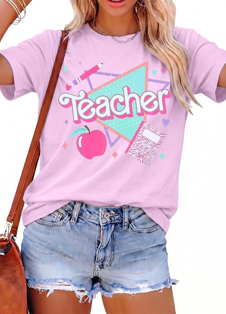 ALLTB Teacher Shirts for Women Vintage 80s 90s Teacher Life Tee Back to School Teacher Gift Casua... | Amazon (US)