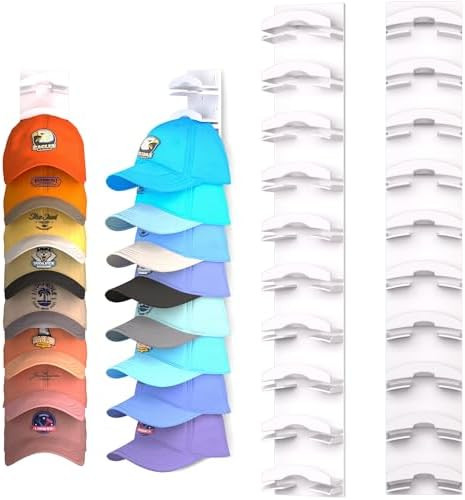 Hat Organizer for Baseball Caps 2Pack, Hat Rack for Wall with Strong Adhesive Hold up to 20 Hats,... | Amazon (US)
