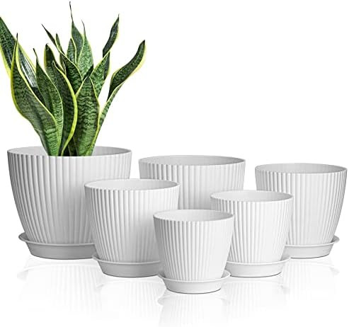T4U Plastic Planter Pots Indoor 6-Pack - 7/6/5.5/5/4.5/4 Inch Modern Decorative Flower Pot with D... | Amazon (CA)