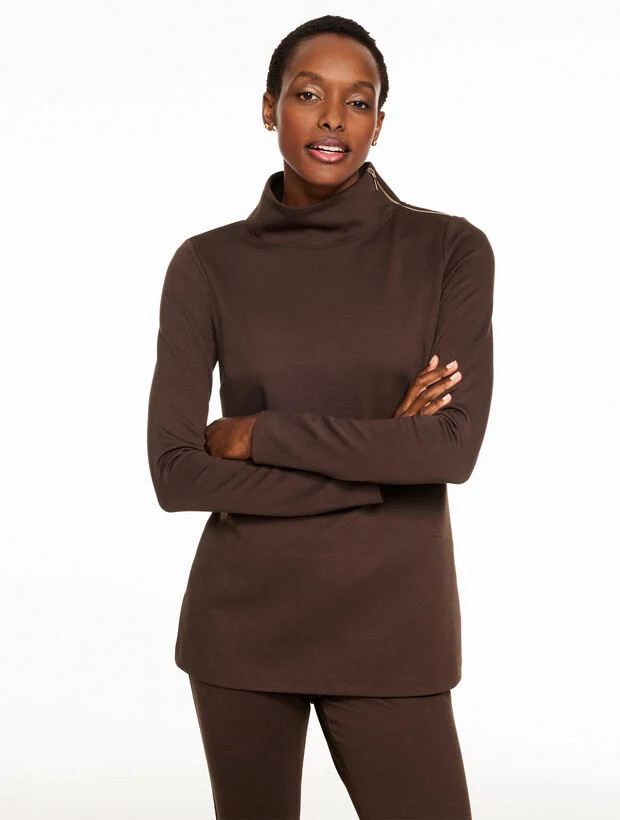 Passport Ponte Zip Shoulder Tunic Pullover | Talbots