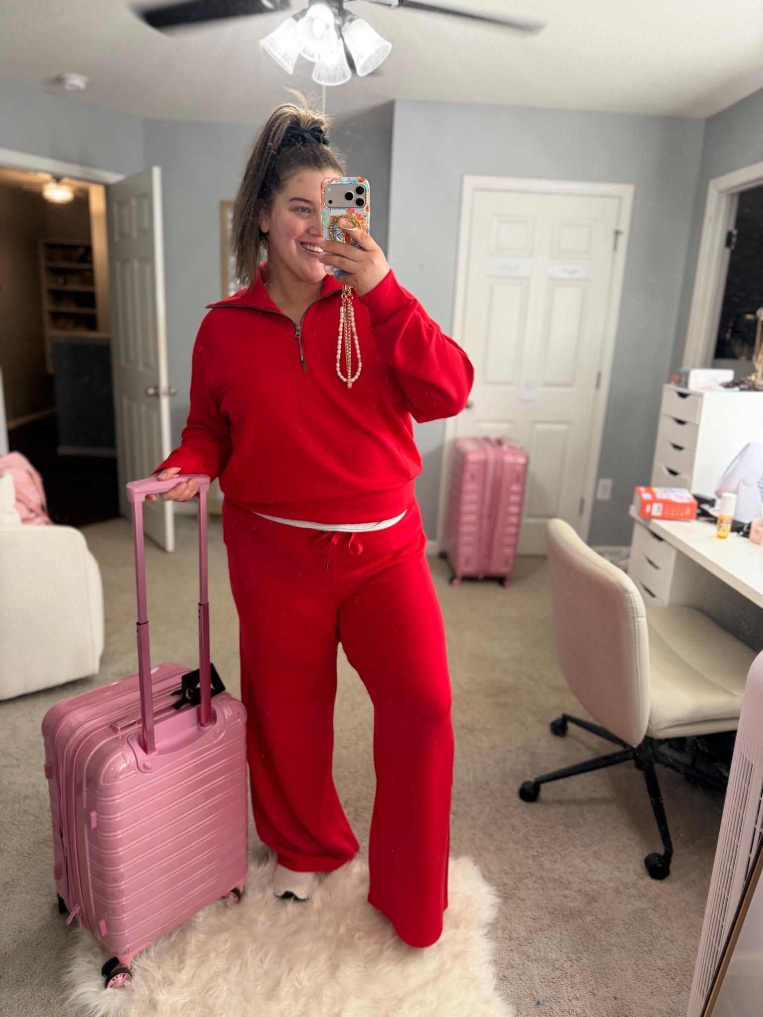 Travel outfit ✈️ Airport outfit inspo to Mexico. This red color is so vibrant! Material of these sets are so luxe! 
Sweatshirt is a 1X and pants is 2X 
Tank top underneath has a built in bra and size inclusive. Wearing a size 2X and fits with room. 
Paired with my favorite sneakers + cotton undies for travel day is a must! 

#LTKPlusSize #LTKootd #LTKgrwm