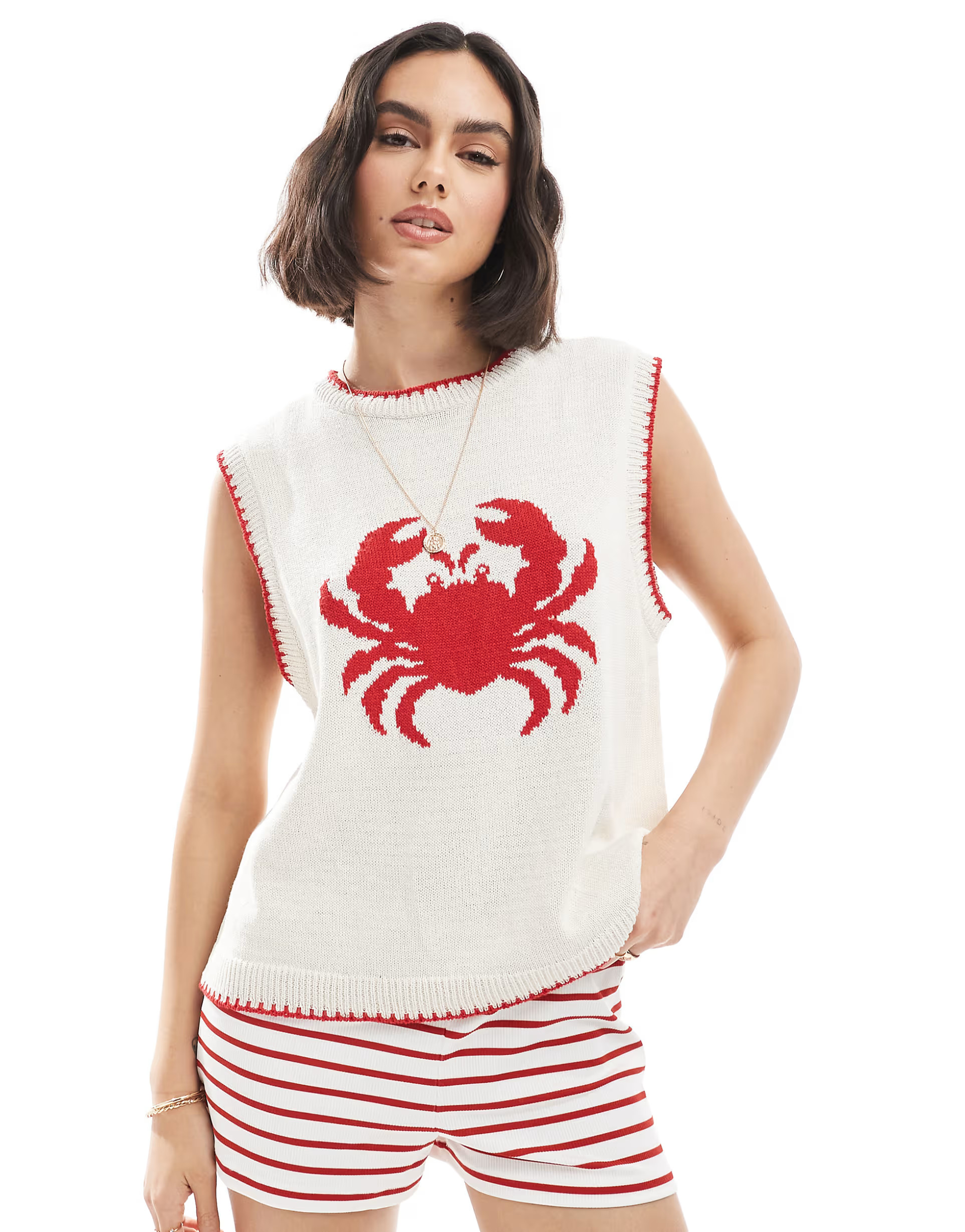 ASOS DESIGN knit crab tank top in ecru | ASOS (Global)