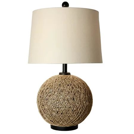 Table Lamp - Natural Rope Finish - Beige Hardback Fabric Shade | Walmart (US)