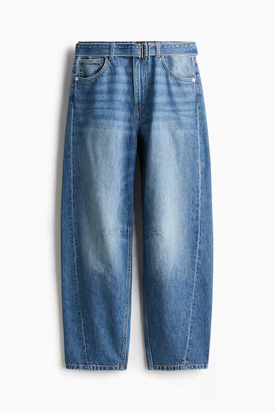 H & M - High-Rise Barrel-Leg Jeans - Blue | H&M (US + CA)