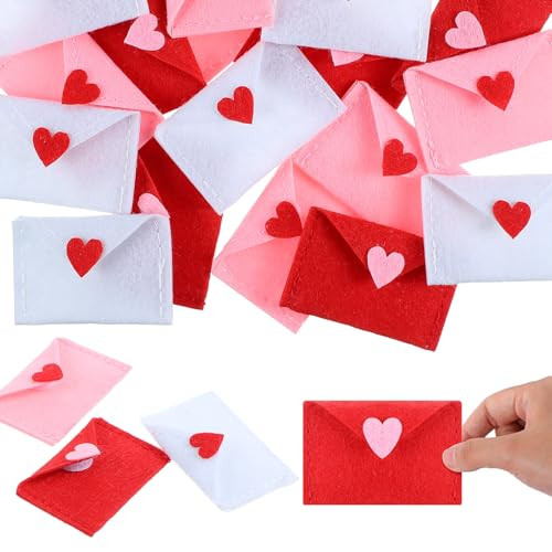 Hahafelt 30 Pcs Valentine's Day Felt Envelope Bulk Heart Love Envelopes Valentines Stitching Note Table Scatter Holiday Bowl Filler for Valentine's Day Wedding Shower Birthday Party Celebration Decor | Amazon (US)