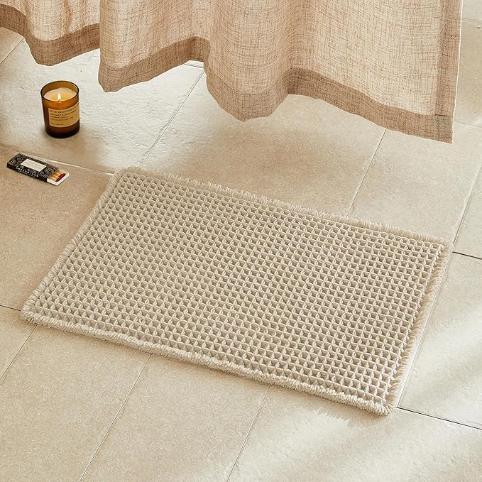TYUU Pale Beige Bathroom Rug, Waffle Bath Mat Non Slip Washable Super Absorbent Quick Dry Boho Fa... | Amazon (US)