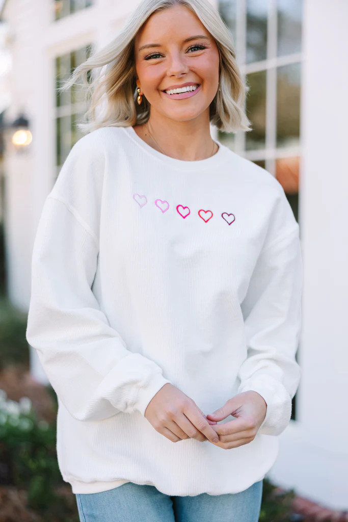 I Heart You White Embroidered Sweatshirt | The Mint Julep Boutique