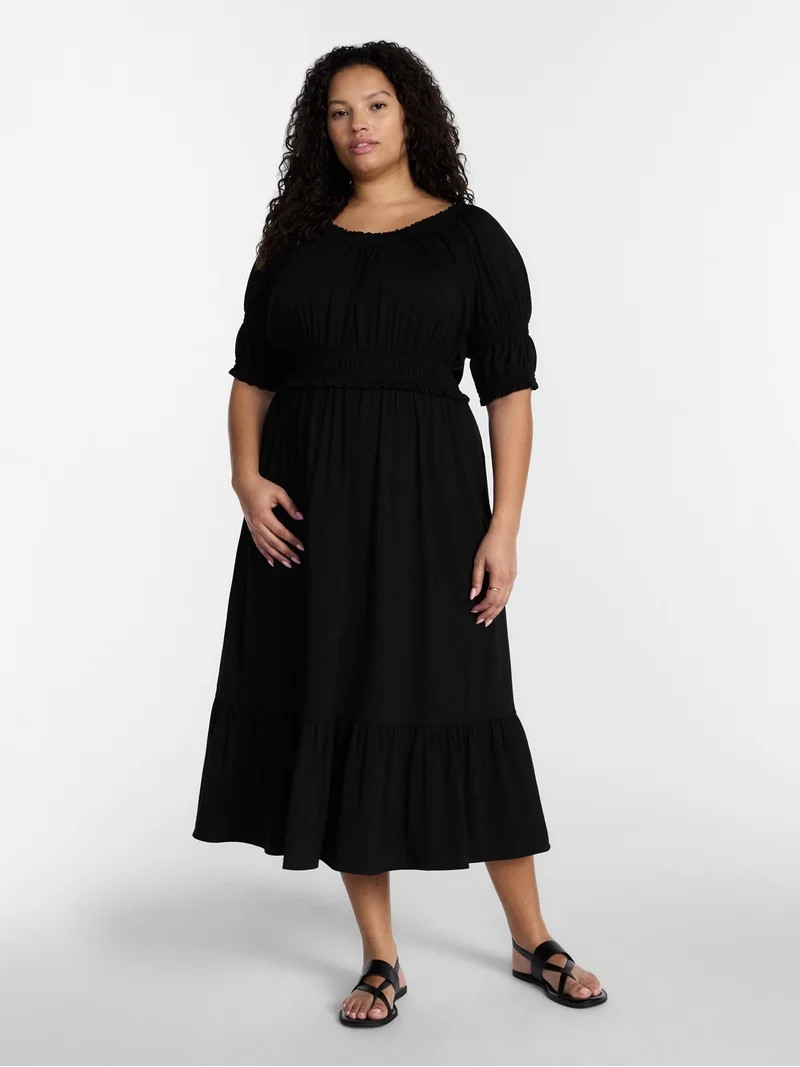 Terra & Sky Women\u2019s Plus Scoop Neck Maxi Dress with Elbow Length Sleeves, Size 0X-5X | Walmart (US)