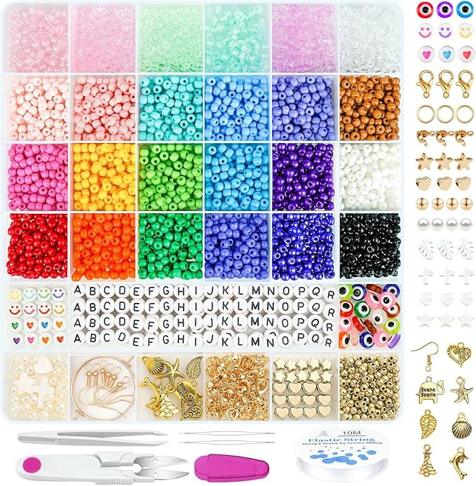 Gionlion 4200 Pcs 4mm Glass Seed Beads for Jewelry Making,24 Colors Seed Beads Friendship Preppy ... | Amazon (US)