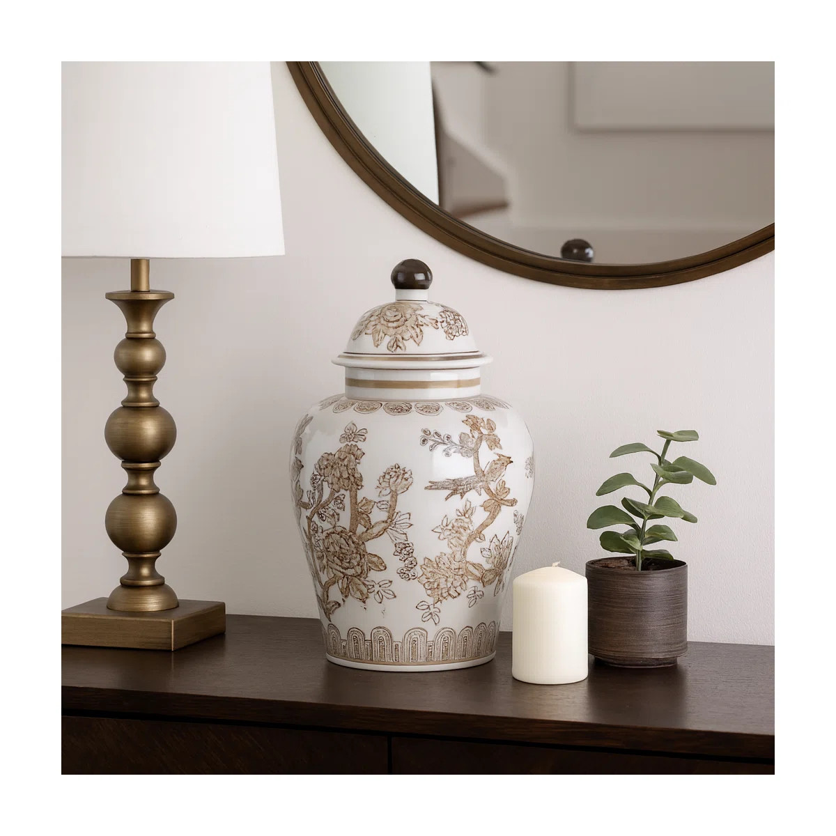 Decorative Chinoiserie Temple Jar For Home Decor - Modern Tall Table Jar For Dining Room Decor - ... | Wayfair North America