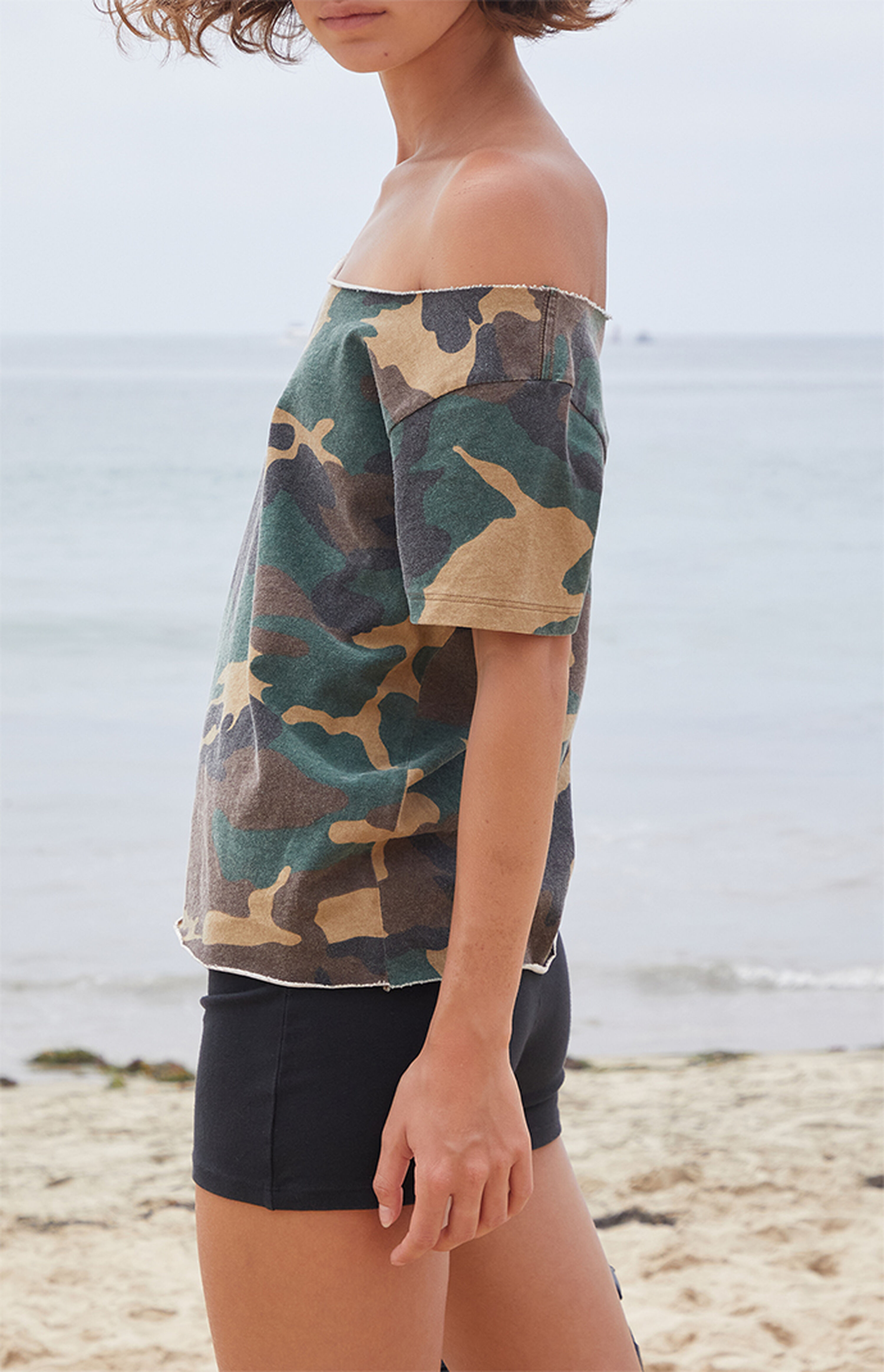 John Galt Robyn Camo Off-The-Shoulder Top | PacSun