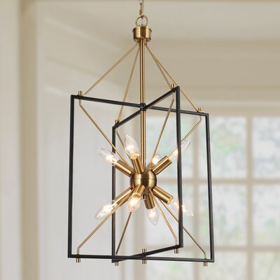 ZEVNI Nat 8-Light Black/Gold Industrial Cage Chandelier | Lowe's