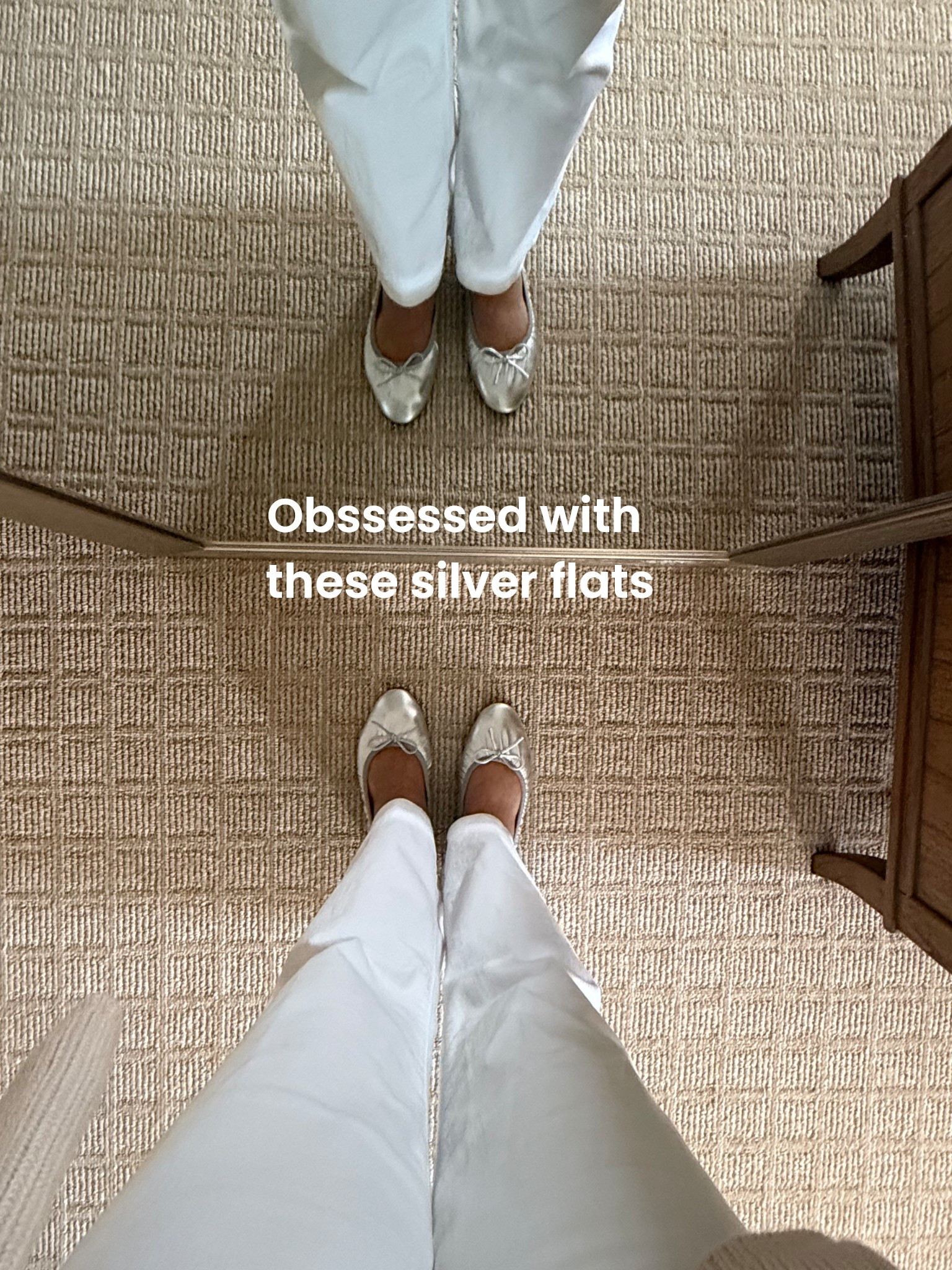 Spring silver flats from Sézane. I’d size up a full size. I wear 36.5 so 37.5 is ideal! I got 37 and slightly too short lengthwise 

#LTKPetite #LTKOver40 #LTKootd