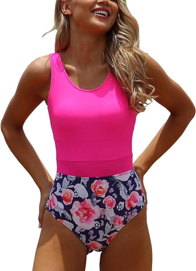 Everrysea Women Sport One Piece Swimsuit Athletic Tummy Control Bathing Suit High Cut Monokini Sw... | Amazon (US)