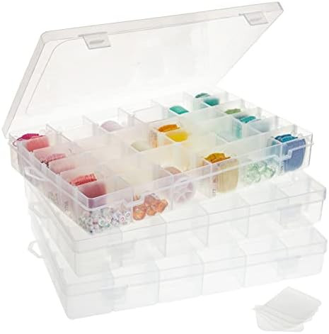 3 Pack Jewelry Organizer Box for Earrings Storage, Clear Plastic with 36 Small Compartment Tray | Amazon (US)