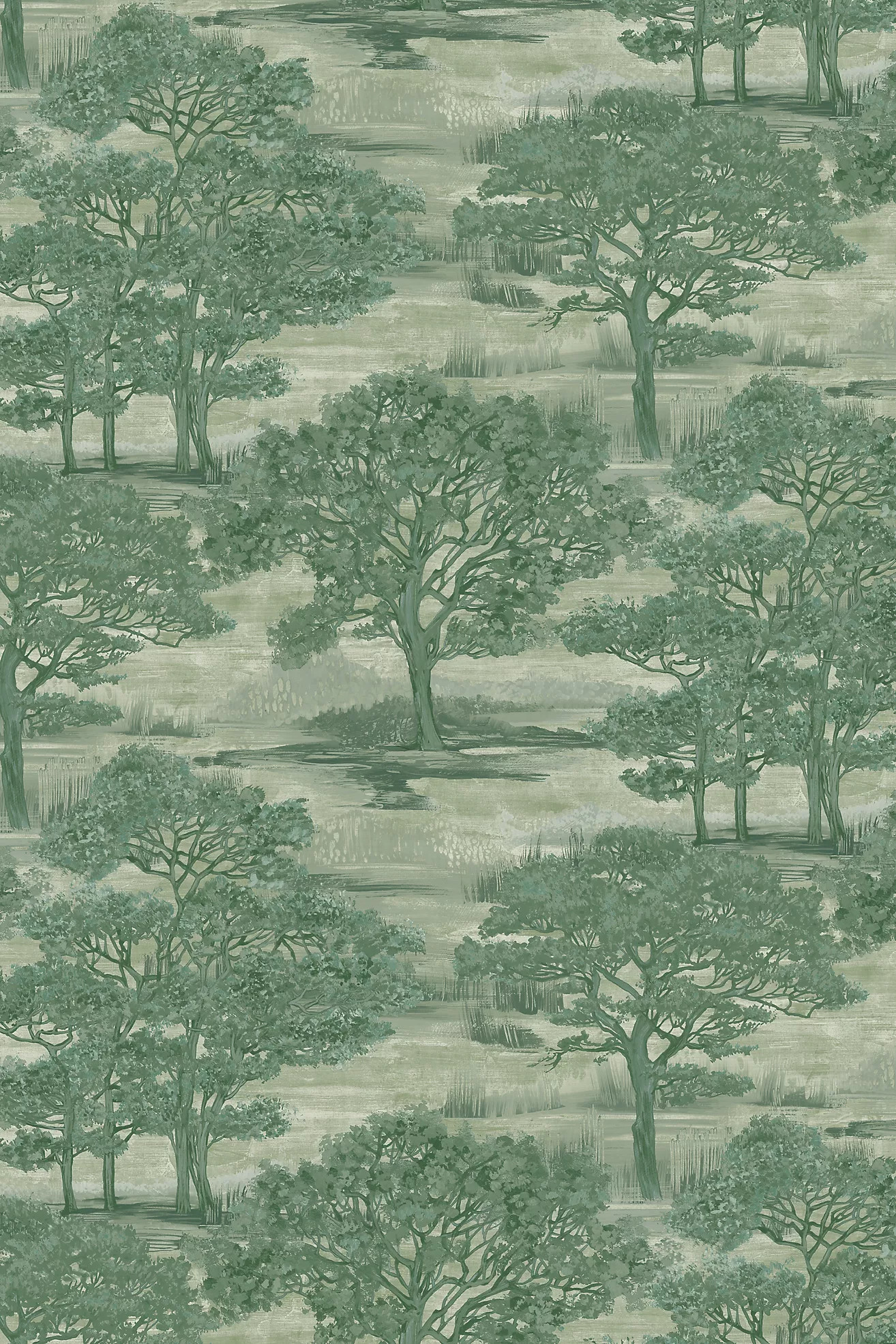 Forest Toile Green Landscape Peel and Stick Wallpaper | Anthropologie (US)