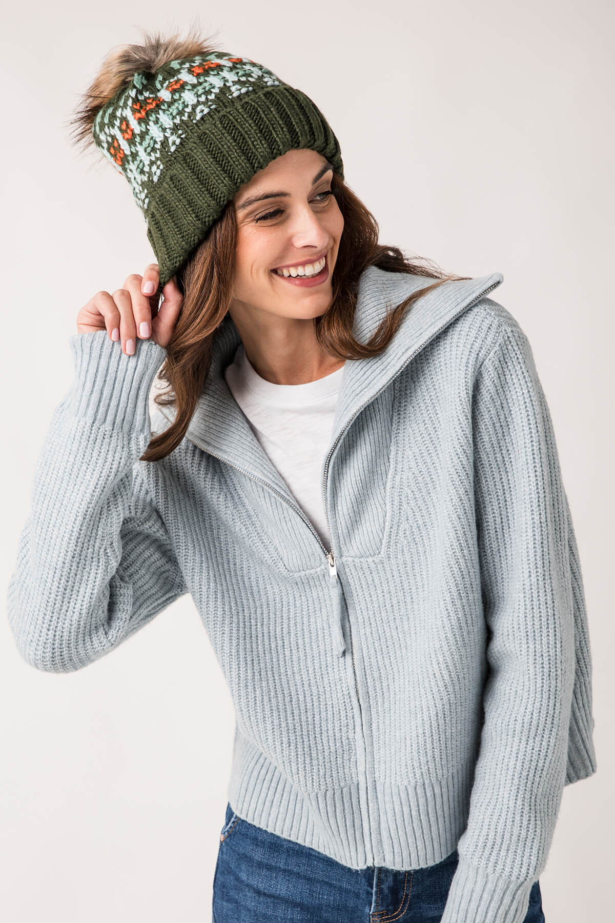 Panache Olive, Lt. Blue, Mint & Orange Patterned Pom Hat | Social Threads