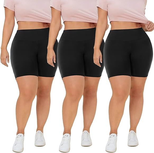 QGGQDD 3 Pack Plus Size 8" Biker Shorts for Women – High Waisted Black Maternity Yoga Shorts (2X 3X  | Amazon (US)