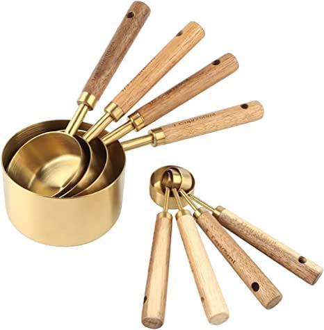 8 Piece Measuring Cups and Spoons Set Stainless Steel Measuring Cups and Spoons with Wood Handle ... | Amazon (US)