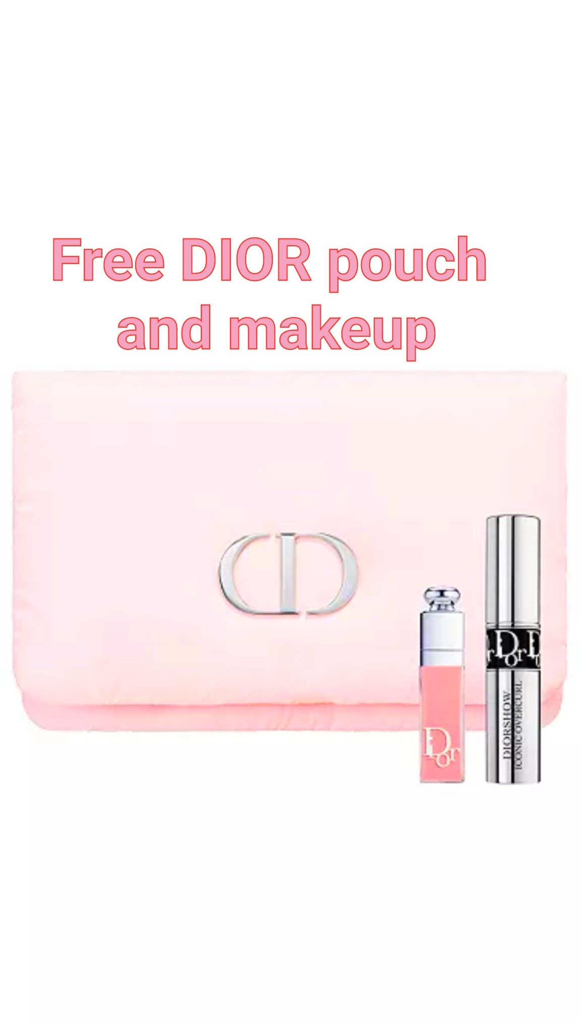 DIOR pouch, lipstick and curler free with makeup or skincare purchase of $150!

Free makeup kit includes: Free Dior Pouch, Dior Addict Lip Maximizer Deluxe Mini and 
Deluxe Mini Diorshow Iconic Overcurl

Tagging all the qualifying products for gift below!

#LTKBeauty #LTKSaleAlert
