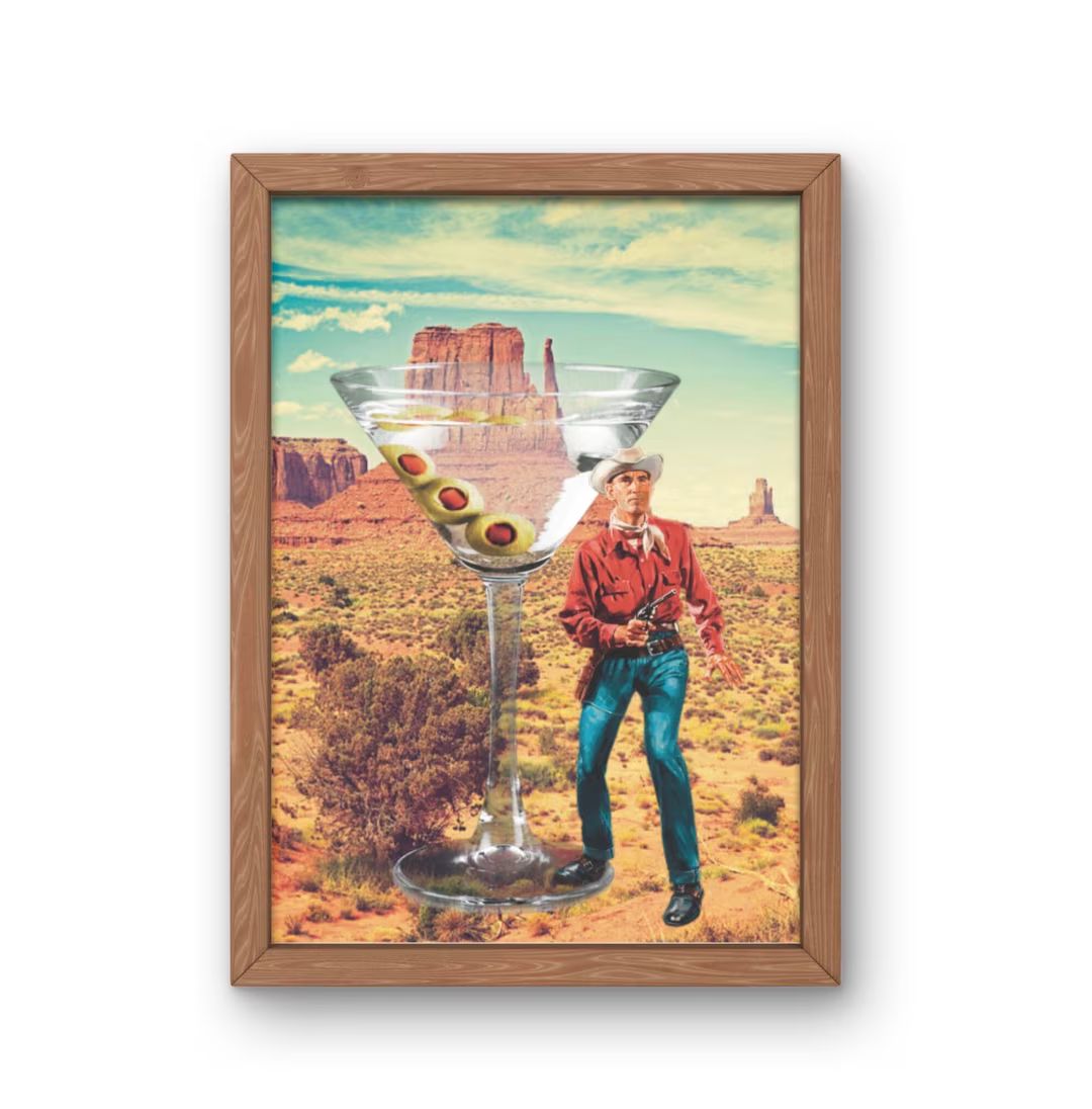 Cowboy Martini Collage Print, Vintage Cowboy Art, Retro Western Desert Print, Bar Cart Decor, Mar... | Etsy (US)