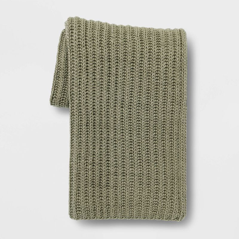 Chunky Knit Reversible Throw Blanket Sage Green - Threshold&#8482; | Target