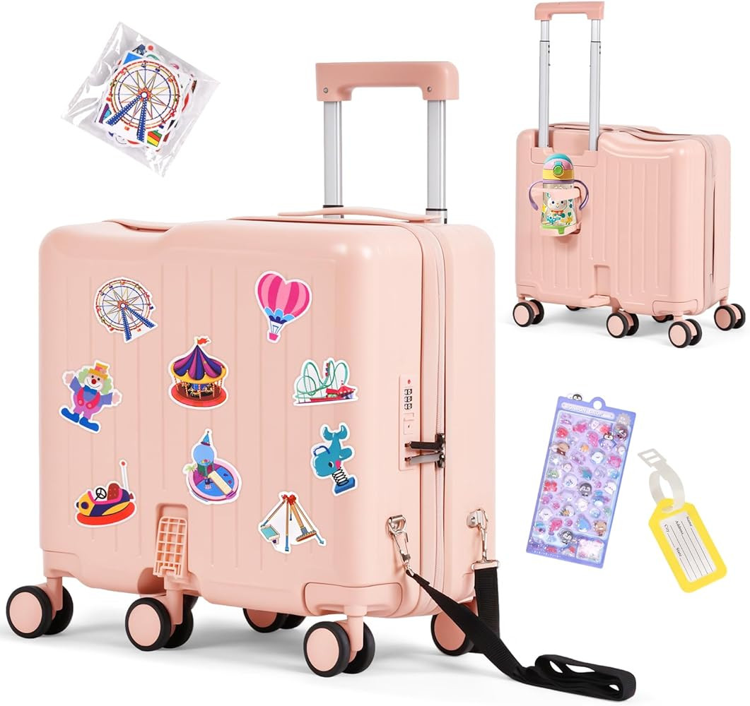 smilesun Kids Ride-On Luggage, 20" Hardshell Carry-On Suitcase with 6 Spinner Wheels, Foldable Pedal, Hidden Cup Holder & Combination Lock for Toddlers & Children (Light Pink, 20-inch) | Amazon (US)