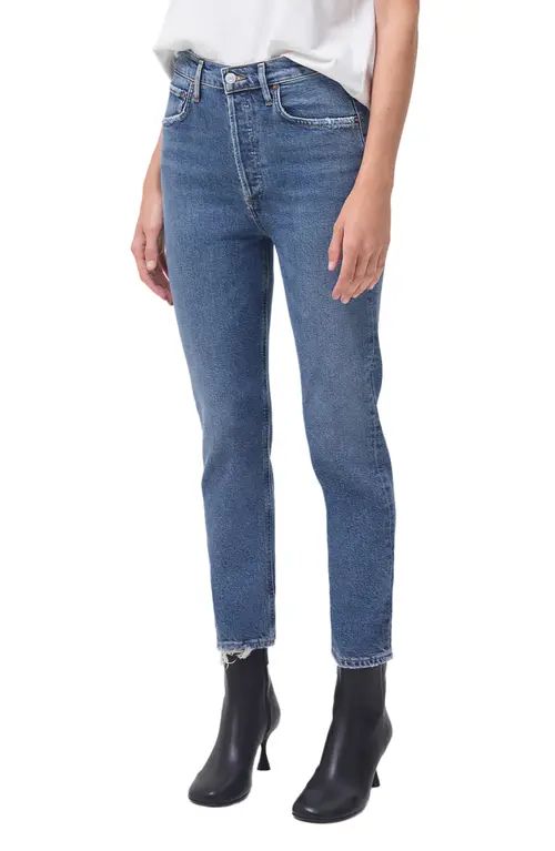 AGOLDE Riley High Waist Crop Straight Leg Jeans in Silence at Nordstrom, Size 25 | Nordstrom