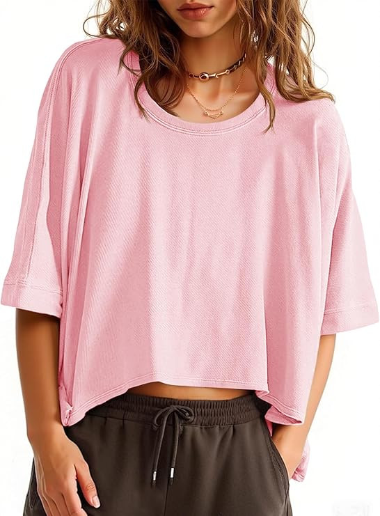Tankaneo Womens Oversized T-Shirts Cropped Summer Casual Short Sleeve Loose Fit Tee Tops | Amazon (US)