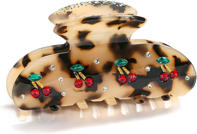LILIE&WHITE 1PC Medium Cherry Hair Clips For Women Claw Clips In Turtle Color With Rhinestone Hai... | Amazon (UK)