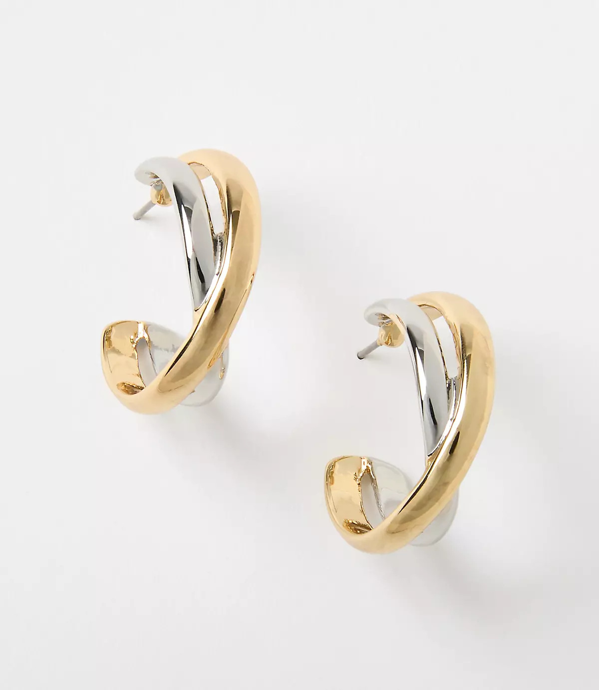 Crossover Mixed Metal Hoop Earrings | LOFT