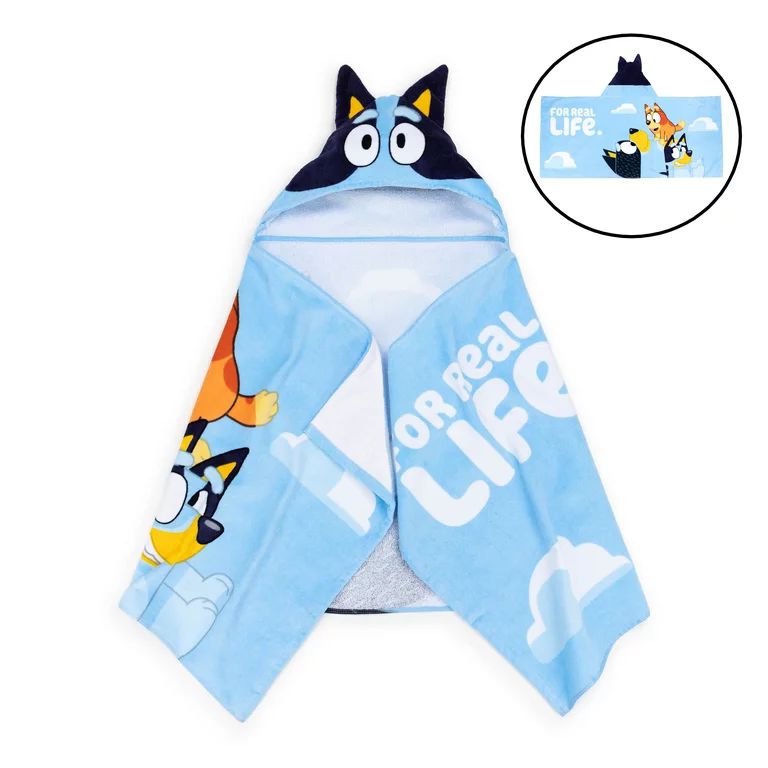 Bluey Kids Bath Hooded Towel Wrap, 51 x 22, Cotton, Blue, BBC Studios | Walmart (US)